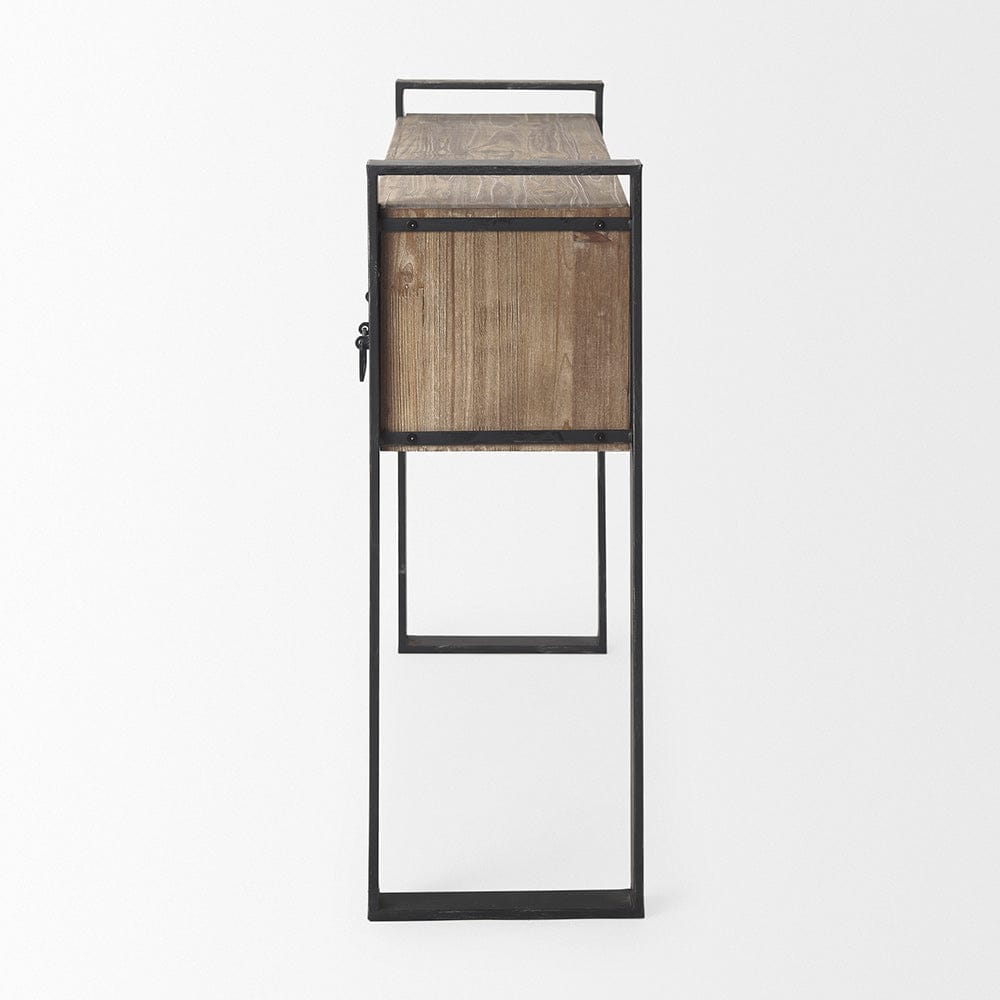 Mercana - Carga 48L x 12W Black Metal Frame Brown Wooden Top Console Table W/Storage - 50018_CLOSEOUT view 3