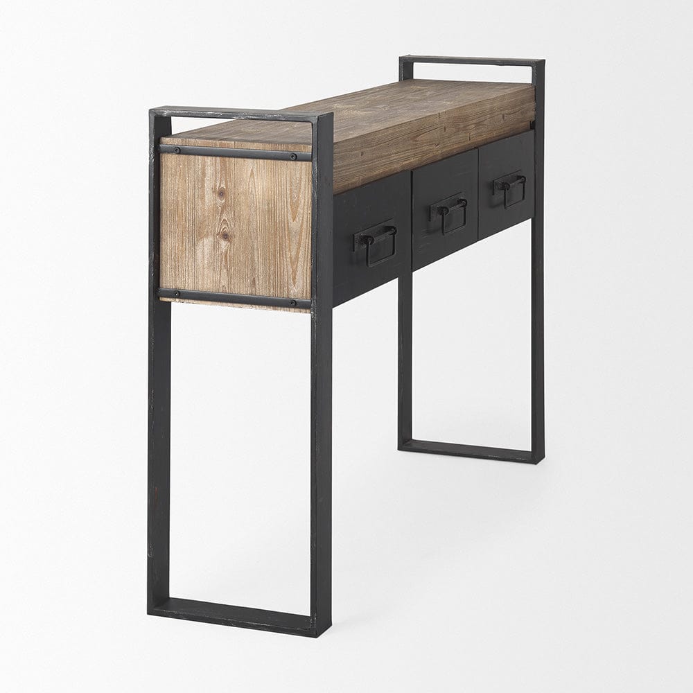 Mercana - Carga 48L x 12W Black Metal Frame Brown Wooden Top Console Table W/Storage - 50018_CLOSEOUT view 5