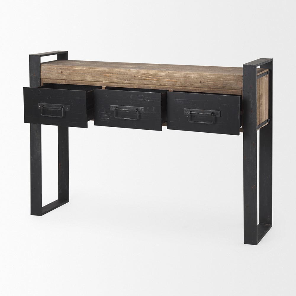 Mercana - Carga 48L x 12W Black Metal Frame Brown Wooden Top Console Table W/Storage - 50018_CLOSEOUT view 6