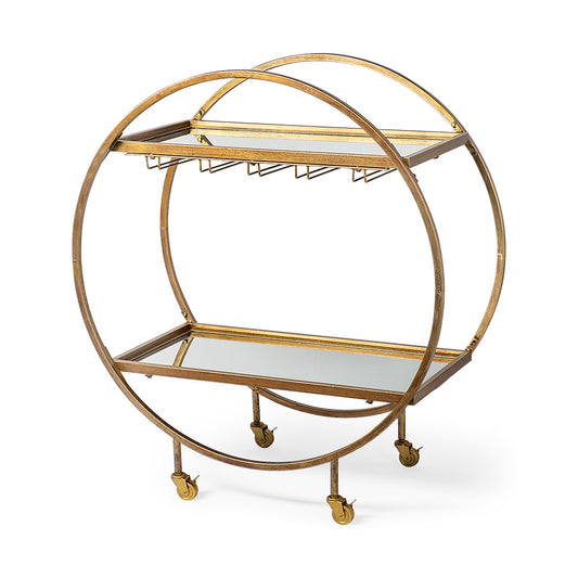 Mercana - Carola Gold Frame Two-Tier Glass Shelves w/Stemware Holder Bar Cart - 50363_CLOSEOUT view 1