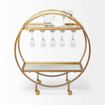 Mercana - Carola Gold Frame Two-Tier Glass Shelves w/Stemware Holder Bar Cart - 50363_CLOSEOUT view 3