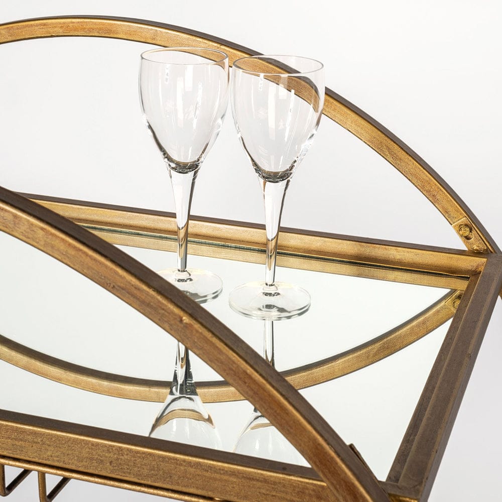 Mercana - Carola Gold Frame Two-Tier Glass Shelves w/Stemware Holder Bar Cart - 50363_CLOSEOUT view 4
