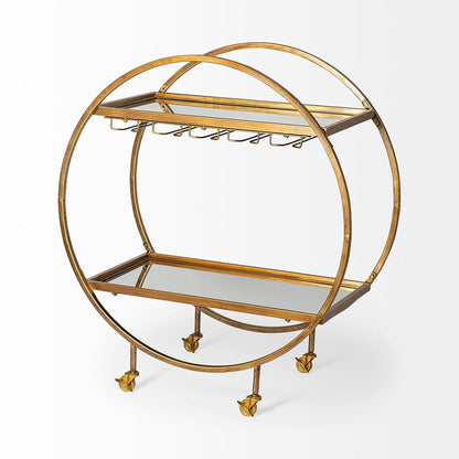 Mercana - Carola Gold Frame Two-Tier Glass Shelves w/Stemware Holder Bar Cart - 50363_CLOSEOUT view 8