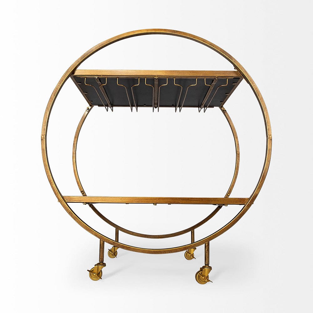 Mercana - Carola Gold Frame Two-Tier Glass Shelves w/Stemware Holder Bar Cart - 50363_CLOSEOUT view 9