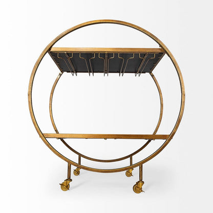 Mercana - Carola Gold Frame Two-Tier Glass Shelves w/Stemware Holder Bar Cart - 50363_CLOSEOUT view 9