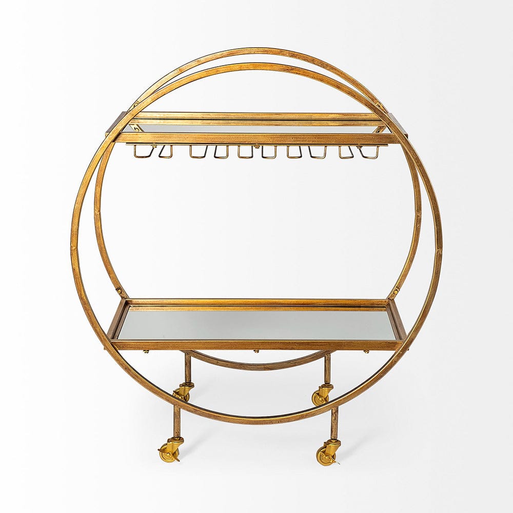 Mercana - Carola Gold Frame Two-Tier Glass Shelves w/Stemware Holder Bar Cart - 50363_CLOSEOUT view 10