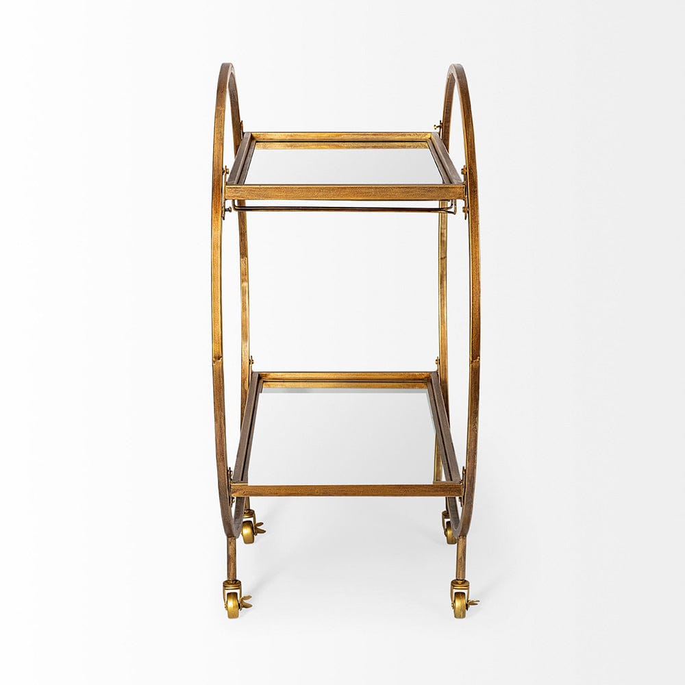 Mercana - Carola Gold Frame Two-Tier Glass Shelves w/Stemware Holder Bar Cart - 50363_CLOSEOUT view 11