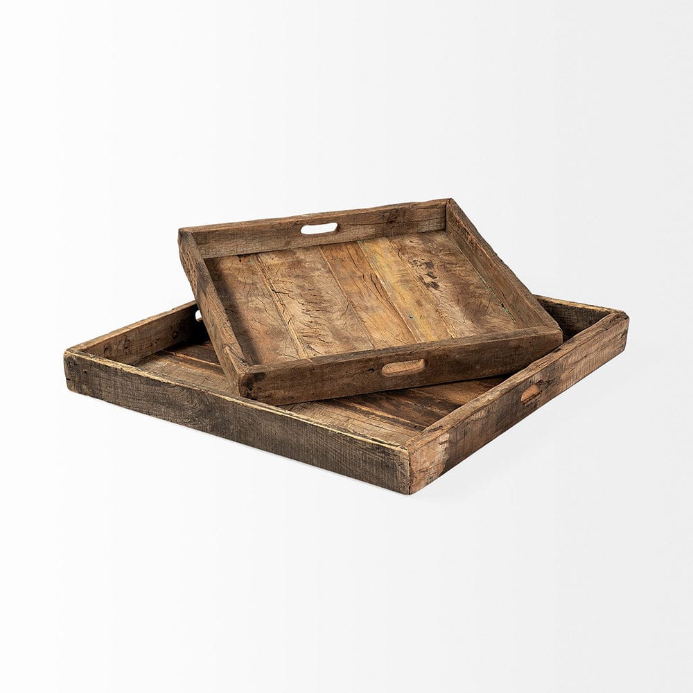 Mercana - Carson Large 30L x 30W Brown Reclaimed Wood Tray - 68862 view 3