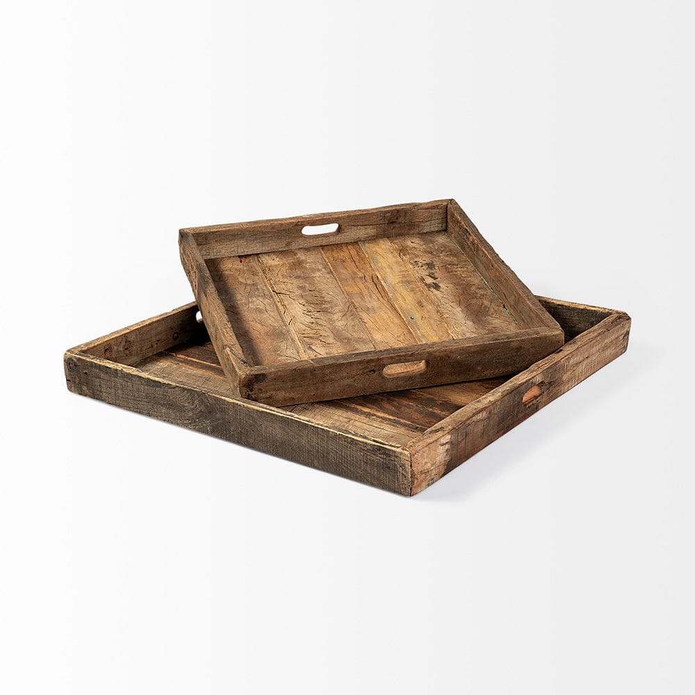 Mercana - Carson Small 24L x 24W Brown Reclaimed Wood Tray - 68861 view 3