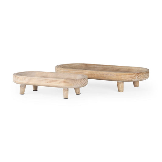Mercana - Carver Oblong White Washed Wood Footed Trays (Set of 2) - 70066 view 1