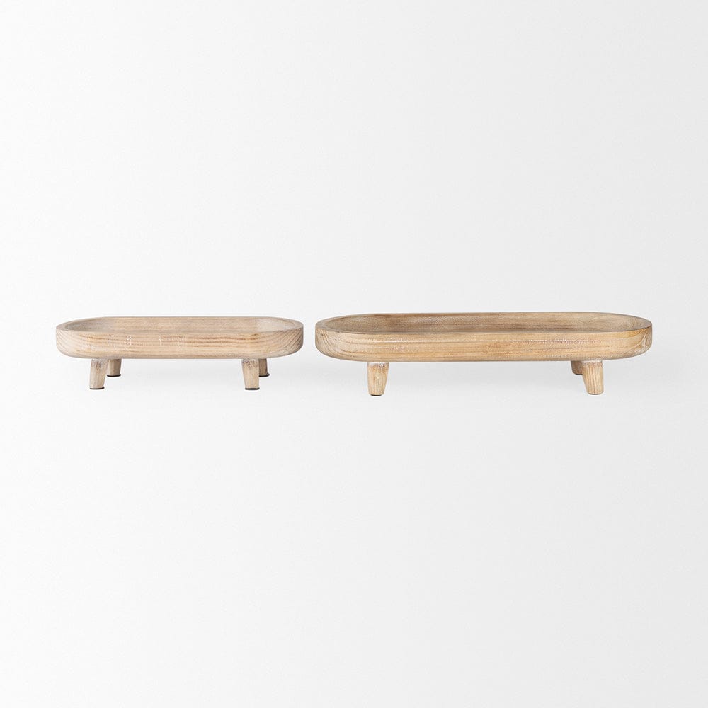 Mercana - Carver Oblong White Washed Wood Footed Trays (Set of 2) - 70066 view 2