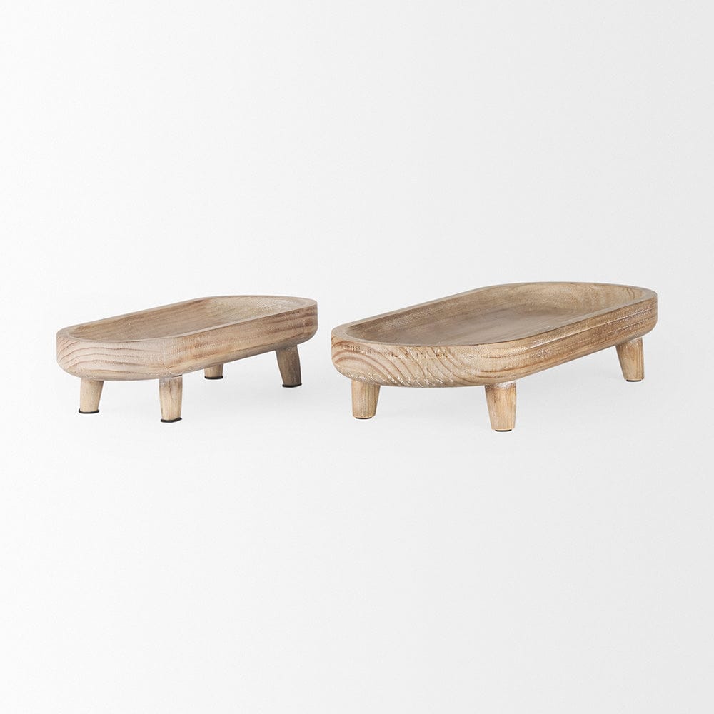 Mercana - Carver Oblong White Washed Wood Footed Trays (Set of 2) - 70066 view 4