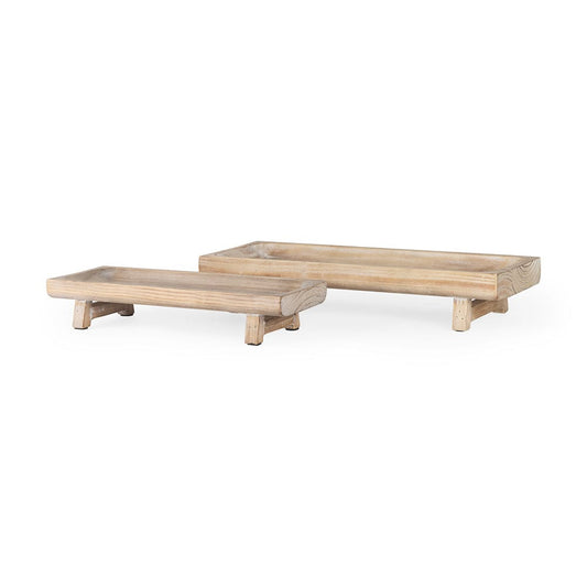 Mercana - Carver Rectangular White Washed Wood Trays (Set of 2) - 70067 view 1