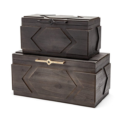 Mercana - Cassia Brown Wooden Boxes (Set of 2) - 57853 view 1