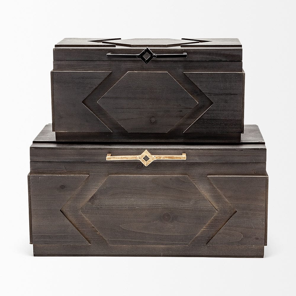 Mercana - Cassia Brown Wooden Boxes (Set of 2) - 57853 view 2