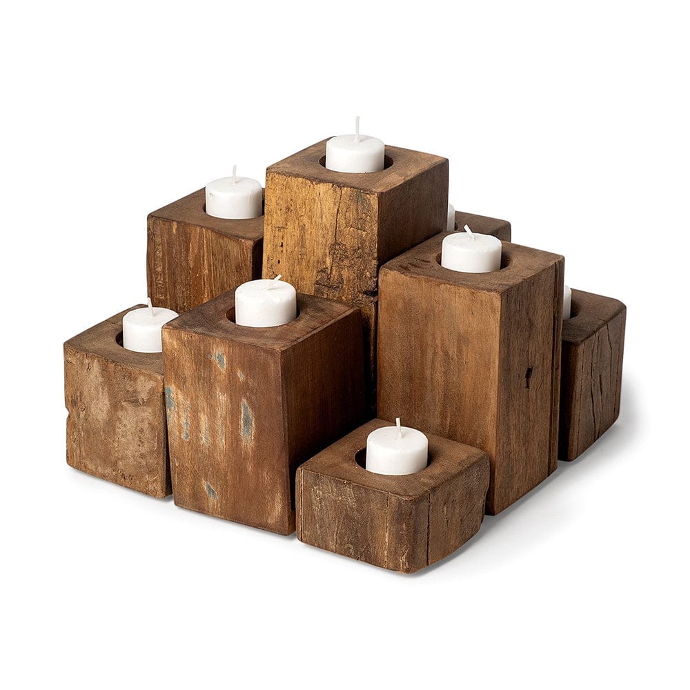 Mercana - Cassius Light Brown Nine Wood Block Table Candle Holder - 68453 view 1