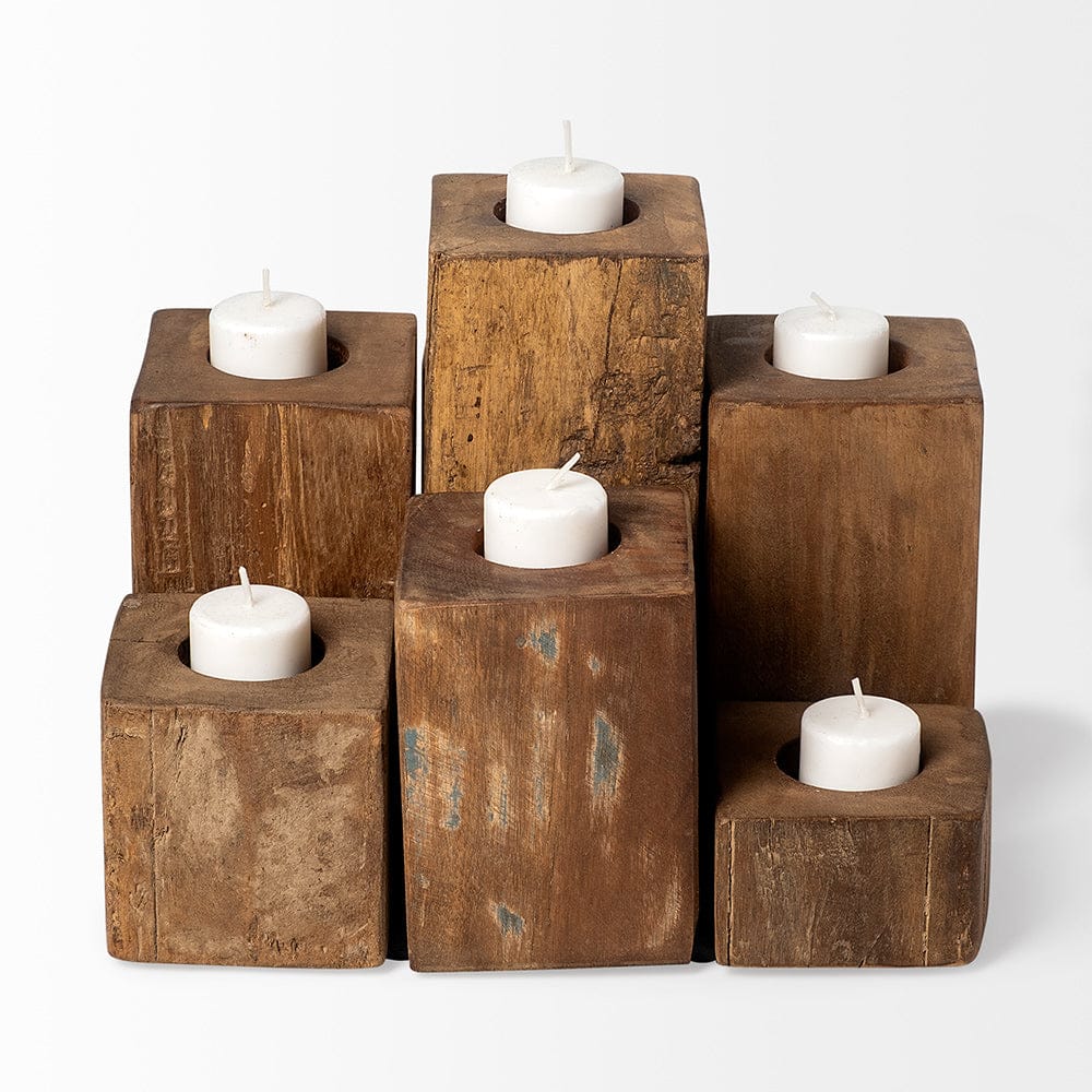 Mercana - Cassius Light Brown Nine Wood Block Table Candle Holder - 68453 view 4