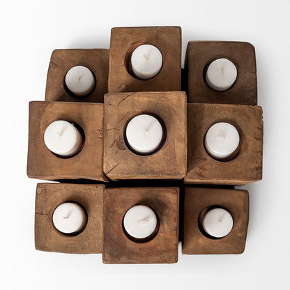 Mercana - Cassius Light Brown Nine Wood Block Table Candle Holder - 68453 view 5