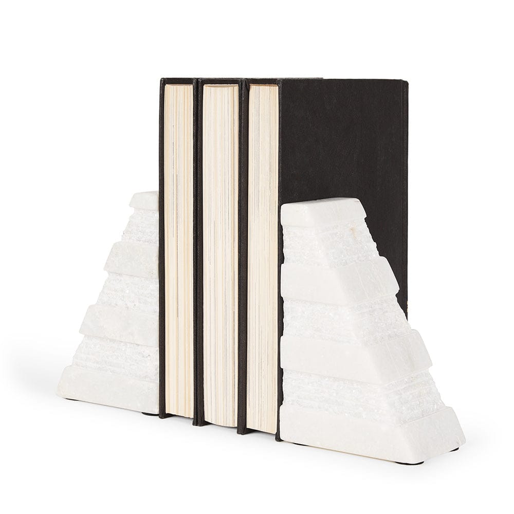 Mercana - Cavetto White Marble Bookends w/rough carving S/2 - 70504 view 1