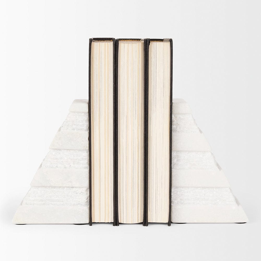 Mercana - Cavetto White Marble Bookends w/rough carving S/2 - 70504 view 2