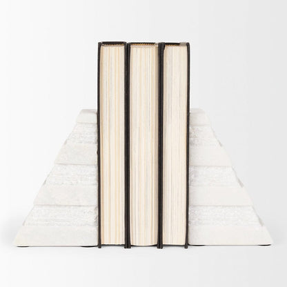Mercana - Cavetto White Marble Bookends w/rough carving S/2 - 70504 view 2