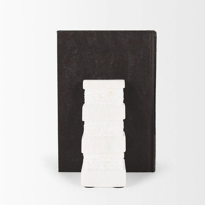 Mercana - Cavetto White Marble Bookends w/rough carving S/2 - 70504 view 3