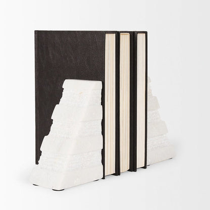 Mercana - Cavetto White Marble Bookends w/rough carving S/2 - 70504 view 4