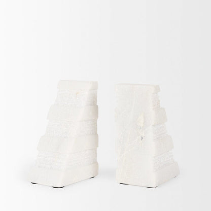 Mercana - Cavetto White Marble Bookends w/rough carving S/2 - 70504 view 5