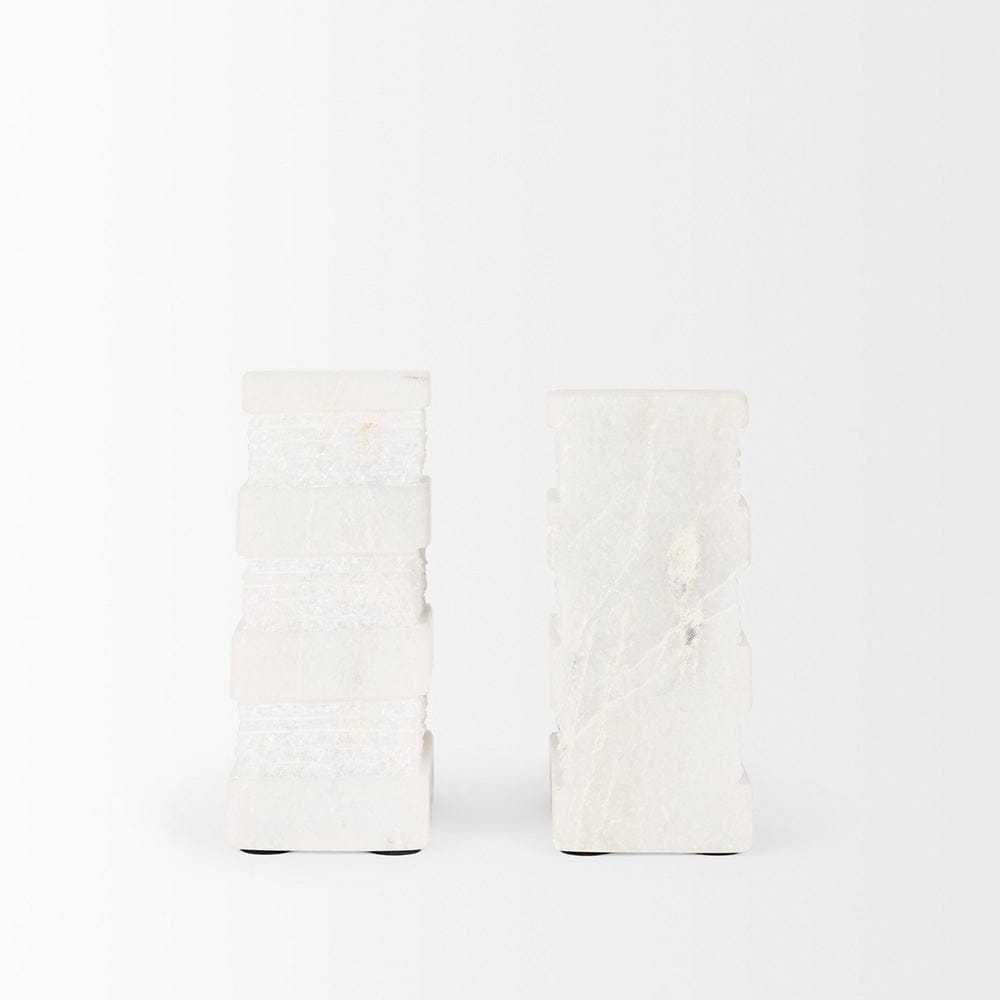 Mercana - Cavetto White Marble Bookends w/rough carving S/2 - 70504 view 6