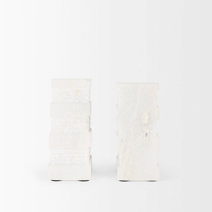 Mercana - Cavetto White Marble Bookends w/rough carving S/2 - 70504 view 6