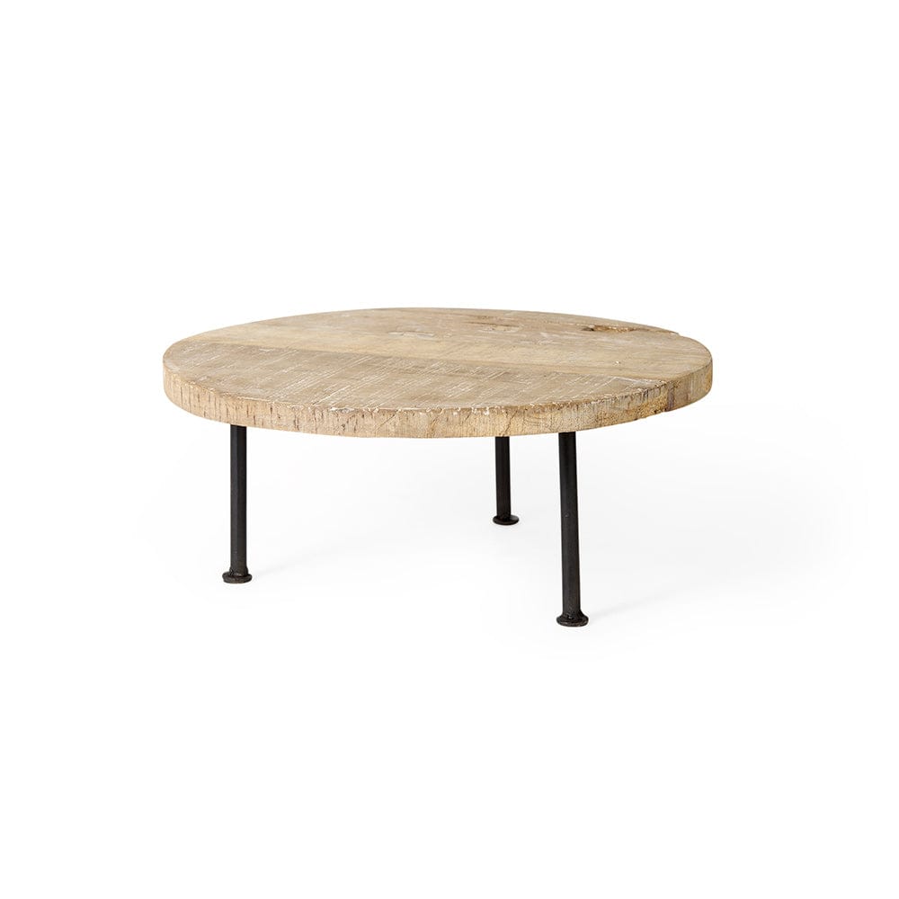 Mercana - Cedric 15L x 15W x 6H Round Light Brown Wood w/ Black Metal Legs Decorative Display Stand - 69144 view 1