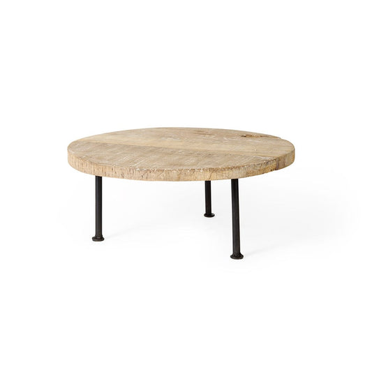 Mercana - Cedric 15L x 15W x 6H Round Light Brown Wood w/ Black Metal Legs Decorative Display Stand - 69144 view 1