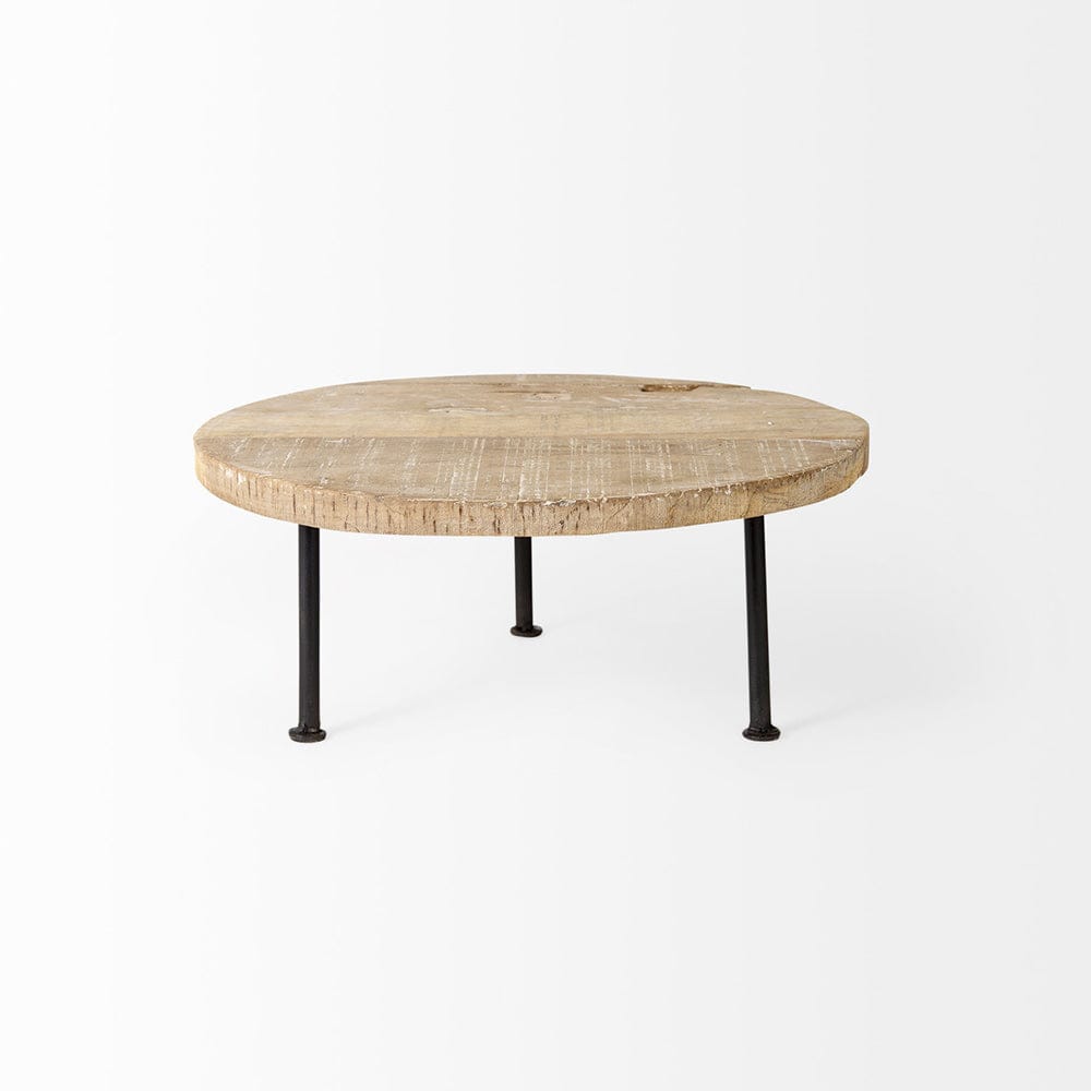 Mercana - Cedric 15L x 15W x 6H Round Light Brown Wood w/ Black Metal Legs Decorative Display Stand - 69144 view 2