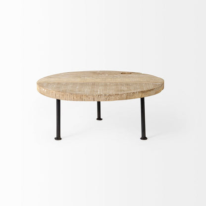 Mercana - Cedric 15L x 15W x 6H Round Light Brown Wood w/ Black Metal Legs Decorative Display Stand - 69144 view 2