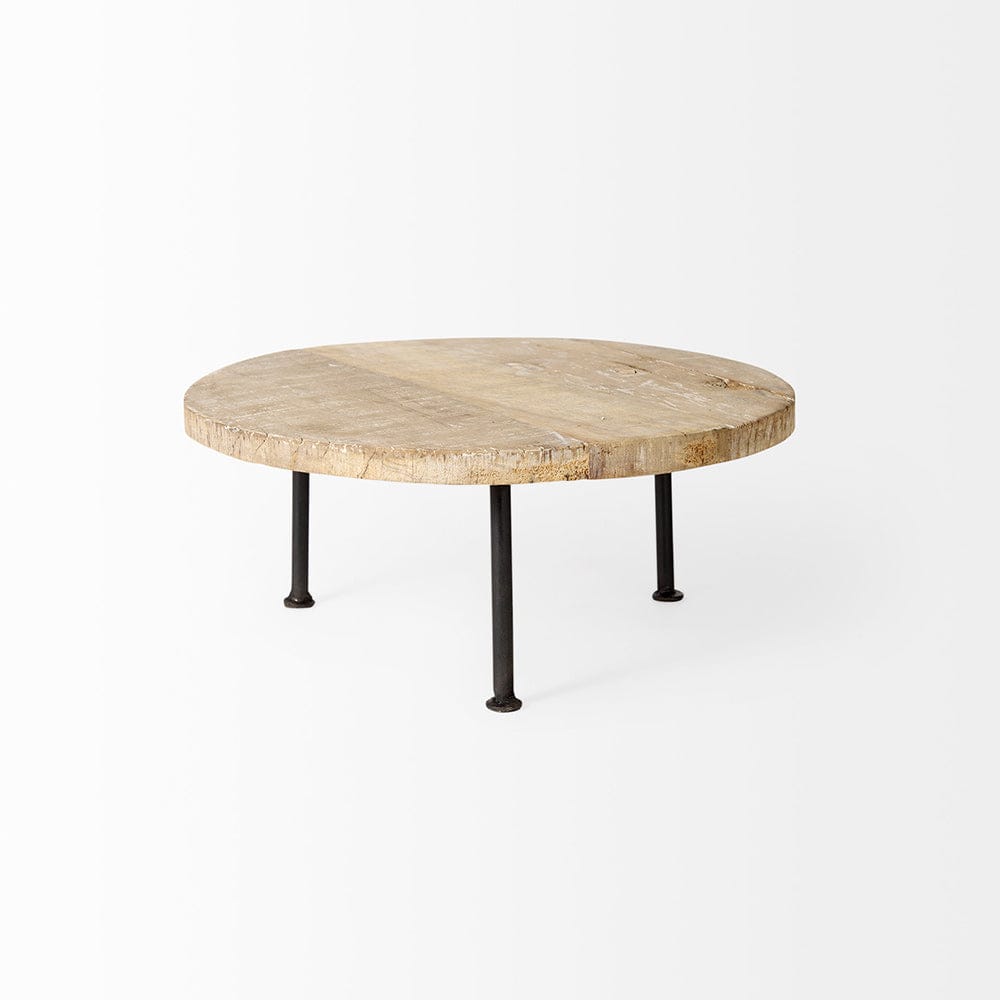 Mercana - Cedric 15L x 15W x 6H Round Light Brown Wood w/ Black Metal Legs Decorative Display Stand - 69144 view 3