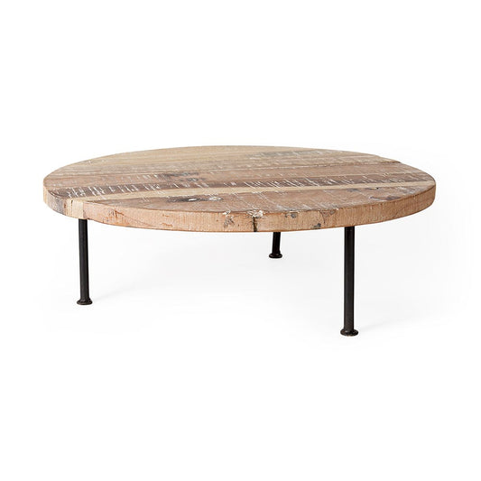Mercana - Cedric 20L x 20W x 4.5 Round Light Brown Wood w/ Black Metal Legs Decorative Display Stand - 69145 view 1