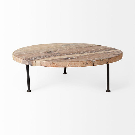 Mercana - Cedric 20L x 20W x 4.5 Round Light Brown Wood w/ Black Metal Legs Decorative Display Stand - 69145 view 2