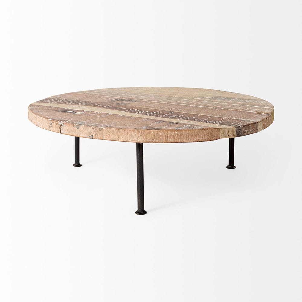 Mercana - Cedric 20L x 20W x 4.5 Round Light Brown Wood w/ Black Metal Legs Decorative Display Stand - 69145 view 3