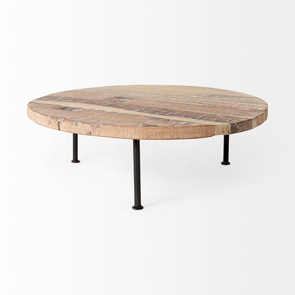 Mercana - Cedric 20L x 20W x 4.5 Round Light Brown Wood w/ Black Metal Legs Decorative Display Stand - 69145 view 3