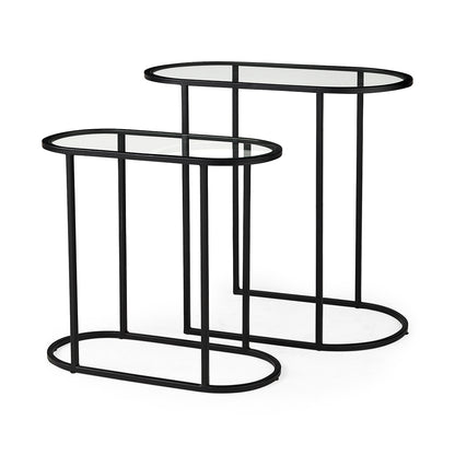 Mercana - Celine 24.2 L x 12.6 W x 22.4 H Set of Two Black/Silver Metal and Glass Nesting Accent Tables - 69492 view 1