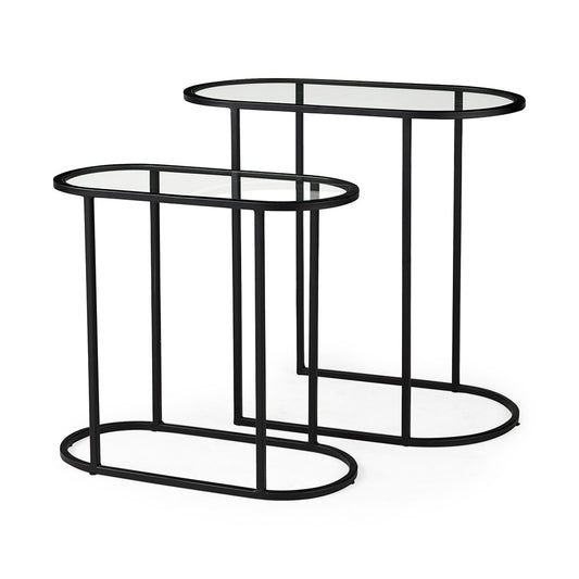 Mercana - Celine 24.2 L x 12.6 W x 22.4 H Set of Two Black/Silver Metal and Glass Nesting Accent Tables - 69492 view 1