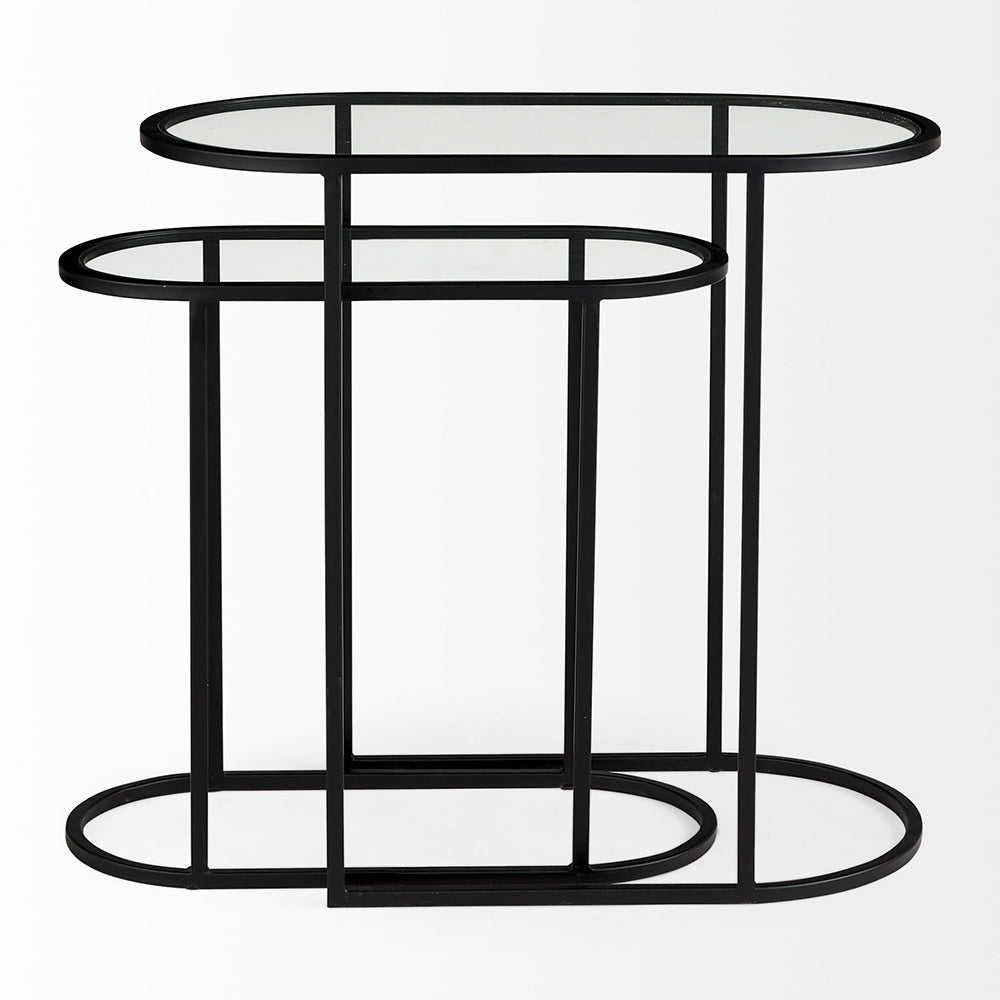 Mercana - Celine 24.2 L x 12.6 W x 22.4 H Set of Two Black/Silver Metal and Glass Nesting Accent Tables - 69492 view 2