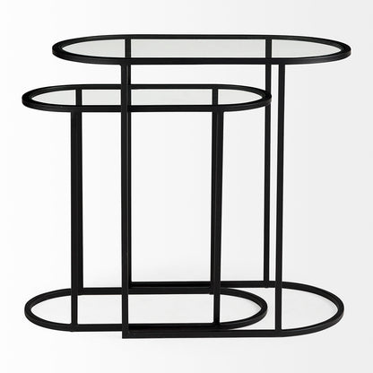 Mercana - Celine 24.2 L x 12.6 W x 22.4 H Set of Two Black/Silver Metal and Glass Nesting Accent Tables - 69492 view 2