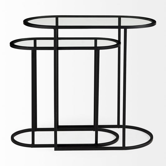 Mercana - Celine 24.2 L x 12.6 W x 22.4 H Set of Two Black/Silver Metal and Glass Nesting Accent Tables - 69492 view 2