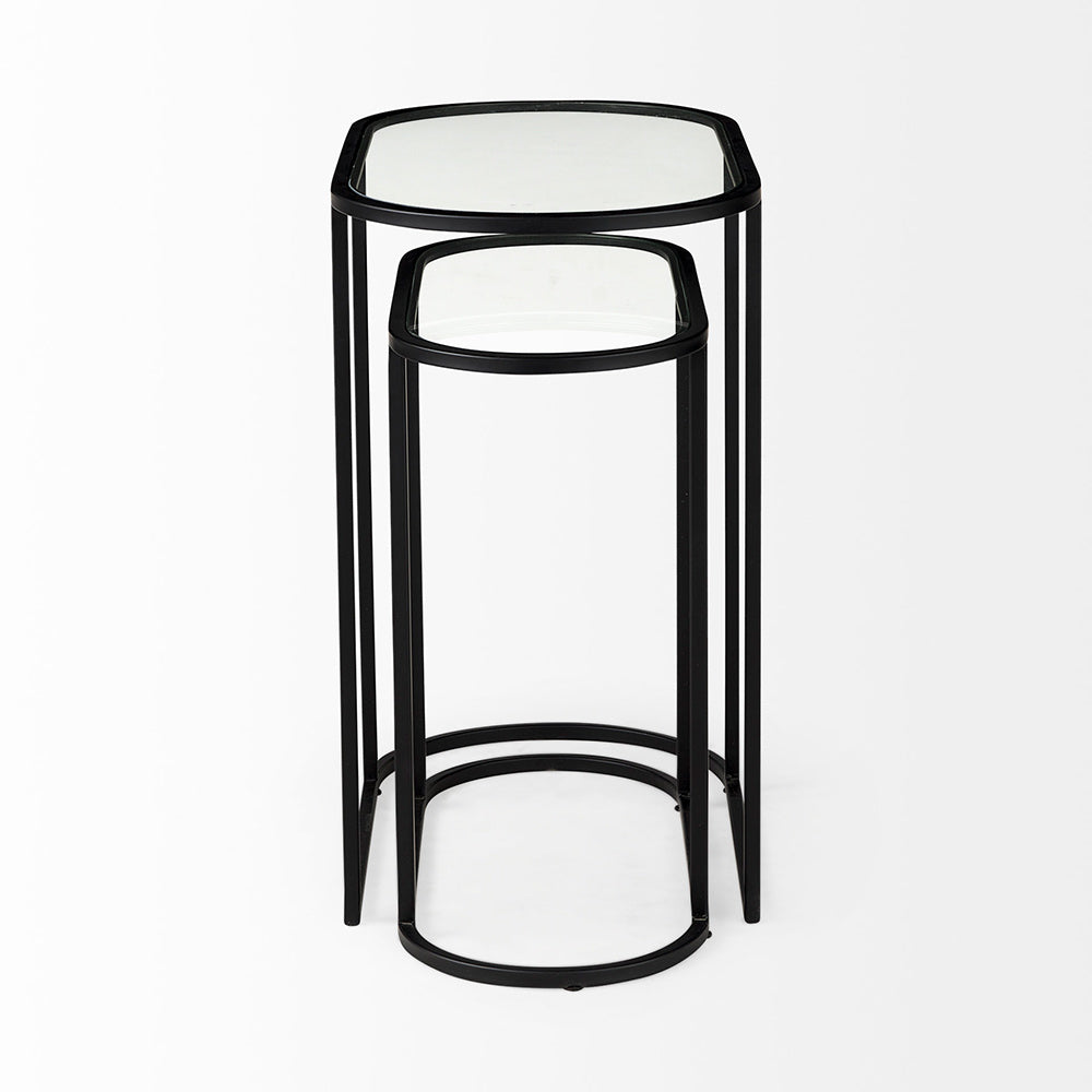 Mercana - Celine 24.2 L x 12.6 W x 22.4 H Set of Two Black/Silver Metal and Glass Nesting Accent Tables - 69492 view 3