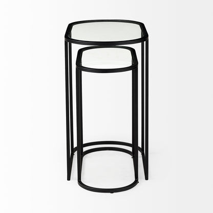 Mercana - Celine 24.2 L x 12.6 W x 22.4 H Set of Two Black/Silver Metal and Glass Nesting Accent Tables - 69492 view 3