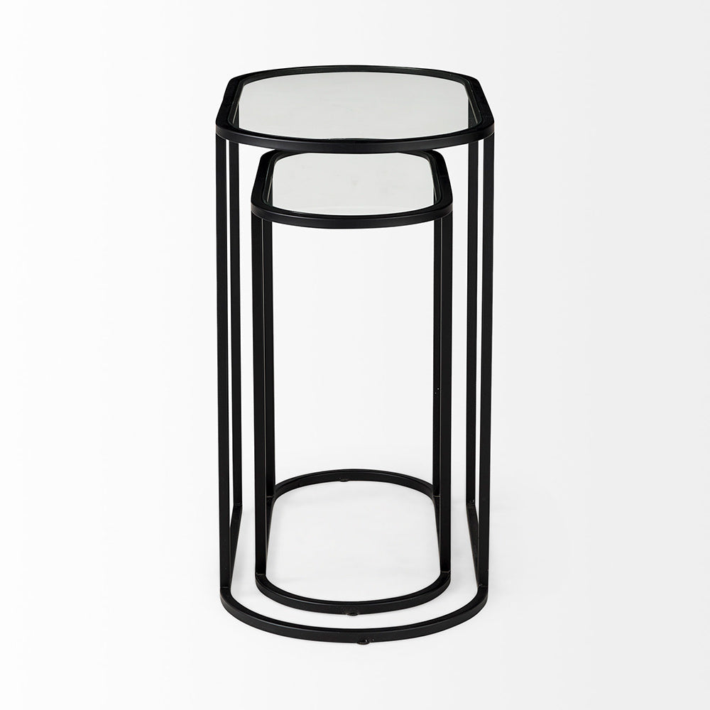 Mercana - Celine 24.2 L x 12.6 W x 22.4 H Set of Two Black/Silver Metal and Glass Nesting Accent Tables - 69492 view 4