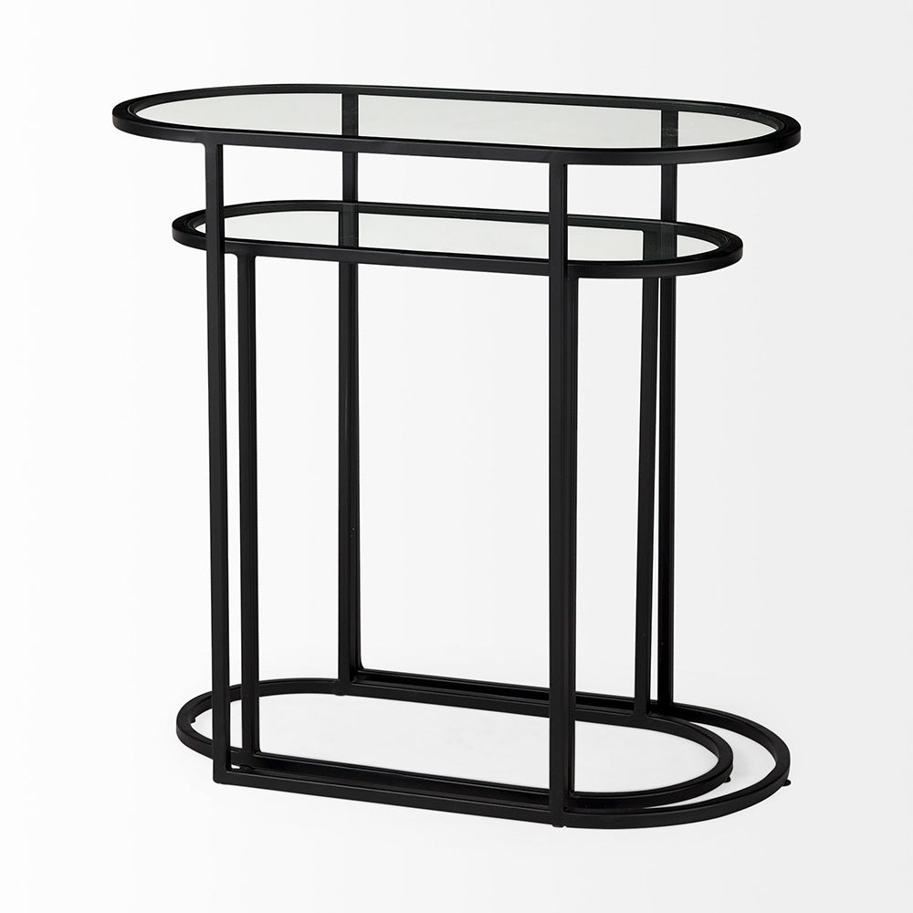 Mercana - Celine 24.2 L x 12.6 W x 22.4 H Set of Two Black/Silver Metal and Glass Nesting Accent Tables - 69492 view 5