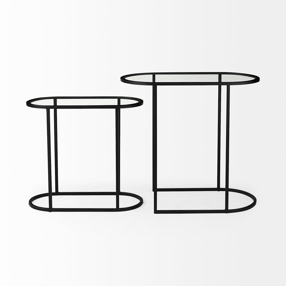 Mercana - Celine 24.2 L x 12.6 W x 22.4 H Set of Two Black/Silver Metal and Glass Nesting Accent Tables - 69492 view 6