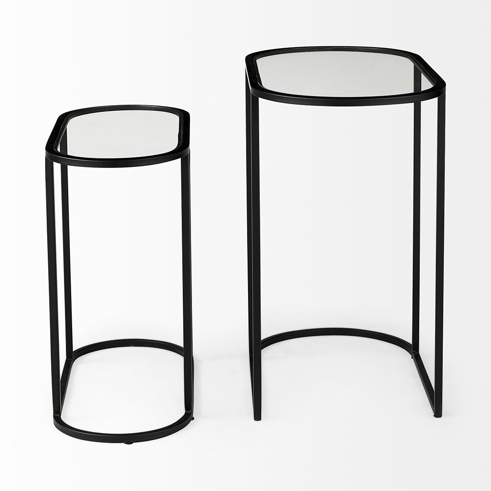 Mercana - Celine 24.2 L x 12.6 W x 22.4 H Set of Two Black/Silver Metal and Glass Nesting Accent Tables - 69492 view 7